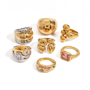 Retro stainless steel rings set in gold and silver finish with colorful zircon stones