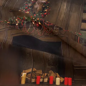 Close-up of high-definition digital printing on Christmas fireplace tapestry fabric