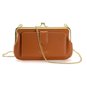 Vintage Women Crossbody Phone Bag PU Leather Multi Card Slots Metal Chain Kiss Lock Small Shoulder Bag Retro Streetwear