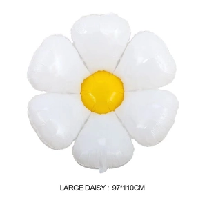 Detail view of a large 97x110cm daisy aluminum foil balloon for party decoration