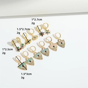 Bohemian gold-plated triangle devil eye earrings with colorful zircons and enamel