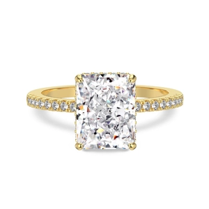 S925 sterling silver gold ring with radiant ice flower cut zircon and side stones