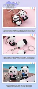 Detail von 3D Cartoon Panda Schlüsselanhängern mit Mini-Handyzubehör und Metallring