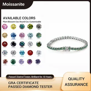 Moissanite Tennis Bracelet 925 Sterling Silver Round Cut Sparkling Gemstone Jewelry For Men Women Luxury Elegant Gift