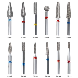 Set of 12 diamond nail drill bits for Russian manicure and cuticle removal on white