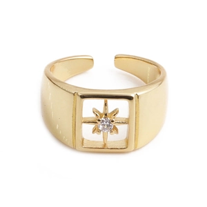 Fashionable gold square ring with star mother of pearl design and adjustable band