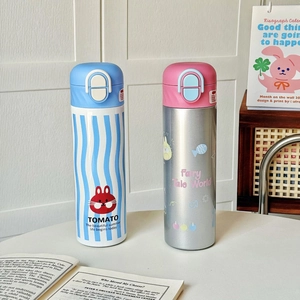 Cartoon insulated stainless steel water bottles with portable lids and cute illustrations