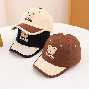 Toddler Baseball Cap Cotton Blend Cartoon Bear Embroidery Adjustable Curved Brim Sun Hat Outdoor Kids Boys Girls