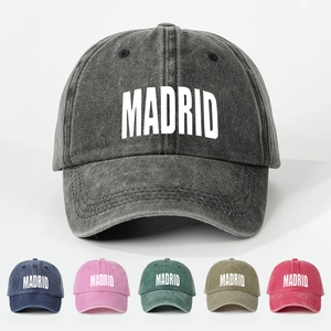 Madrid Letter Print Washed Baseball Cap Retro Adjustable Sun Shade Hat Breathable Outdoor Casual For Men Women