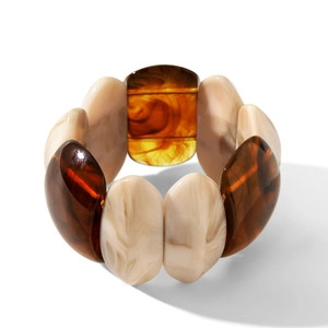 Retro amber and cream marble resin chunky stretch bracelet with a glossy finish