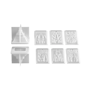 DIY Christmas lantern resin silicone mold set with reindeer and castle relief patterns