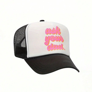 Klassische schwarz-weiße Trucker-Mütze mit rosa Aufdruck ask your dad