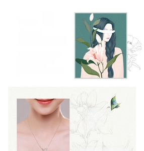 Detail view of S925 sterling silver clavicle necklace with geometric double ring pendant