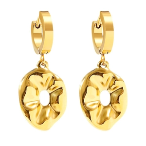 Elegant gold plated stainless steel drop earrings with irregular textured petal shape