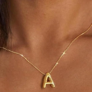 Polished 18k gold plated brass balloon letter A pendant necklace for women
