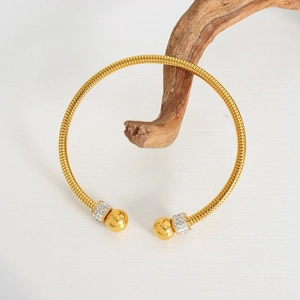Minimalist gold plated snake chain open bangle with sparkling cubic zirconia accents