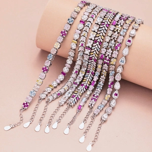 Sparkling S925 sterling silver tennis bracelet with multi-color cubic zirconia gemstones