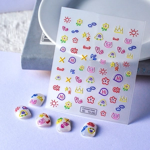 5D Embossed Nail Art Stickers Cartoon Pig Graffiti Stereoscopic Relief Waterproof Manicure Decals For Kids Women