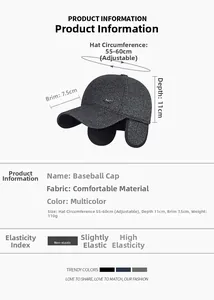 Size guide for winter baseball cap with 55-60cm adjustable circumference and ear flaps
