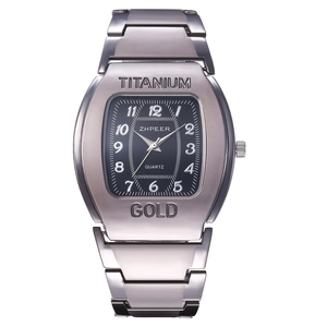 Fashion tonneau stainless steel quartz watch for men with silver metal strap
