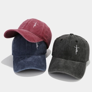 Classic washed cotton baseball caps with faith cross embroidery in red blue and grey