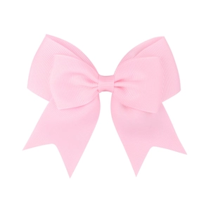 Pink grosgrain ribbon bow hair clip with double layer and swallowtail for girls