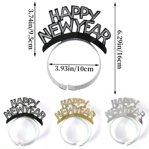 Happy New Year glitter foil headbands in gold and silver with size measurements