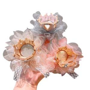 Three crown hair clips for girls with sequins, lace tulle, and sparkling rhinestones