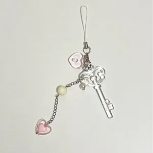 Handmade Beaded Phone Charm Acrylic Resin Heart Butterfly Key Star Strap Sweet INS Style Accessory For Girls