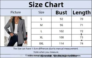 Guide des tailles pour blazer contrasté élégant avec mesures de buste et de longueur