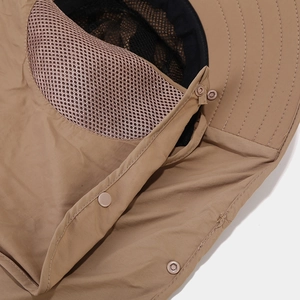 Quick-dry khaki outdoor sun hat featuring breathable side mesh and reinforced brim stitching