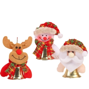 Plush Santa, Reindeer and Snowman ornaments with metallic bells for Christmas trees