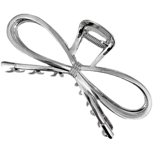 Silver bow-shaped metal hair claw clip with metallic finish for elegant updos
