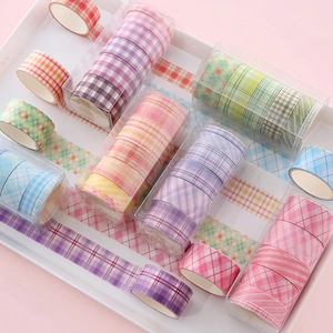 Creative pastel plaid washi tape set in transparent boxes for DIY stationery scrapbooking