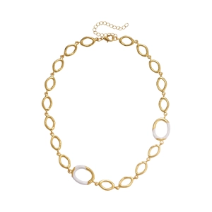 Collier chaîne dorée vintage avec maillons en émail blanc et style minimaliste