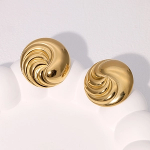 Elegant gold plated stainless steel stud earrings with minimalist spiral swirl texture