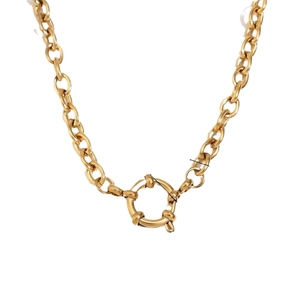 Chunky 18k gold plated stainless steel necklace with oversized spring ring buckle clasp