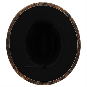 Detail view of the fedora interior showing the 65% cotton blend label and sweatband