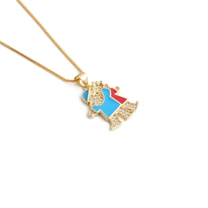 Golden hip hop necklace with micro-pave zircon and colorful enamel girl pendant