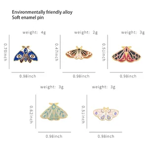 Alloy soft enamel insect lapel pins with butterfly and moth shapes in various colors