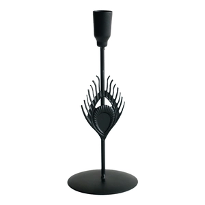 Nordic matte black metal candle holder with peacock feather hollow design for home decor