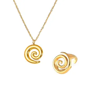Elegant Spiral Vortex Jewelry Necklace And Ring Stainless Steel Minimalist Sensation Accessories For Women Gold Silver Tone