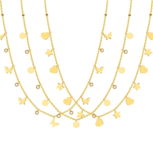 Collana a strati in acciaio inossidabile dorato con ciondoli farfalla cuore stella
