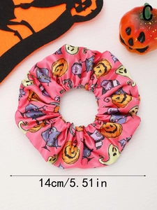 Chouchou d'Halloween en satin avec motifs fantômes et citrouilles, accessoire de 14 cm