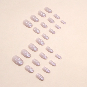 Oval iridescent aurora cloud press-on nails set with gradient purple star patterns