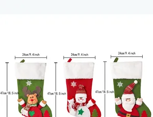 Tableau des tailles détaillé pour chaussette de Noël de 47cm de long et 24cm de large