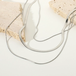Minimalist double layered silver snake chain and box chain necklace for women