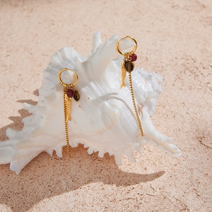 18K gold plated stainless steel fish earrings with tassels and colorful beads