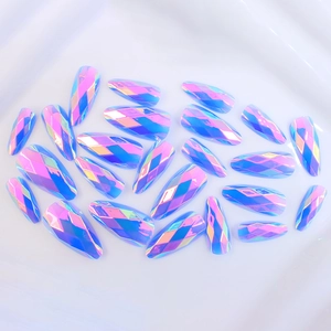 Macro view of long coffin nails with holographic diamond texture and radiant finish