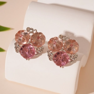 Flower Stud Earrings With 925 Sterling Silver Earring Post Resin Rhinestone Gradient Sweet Jewelry For Women